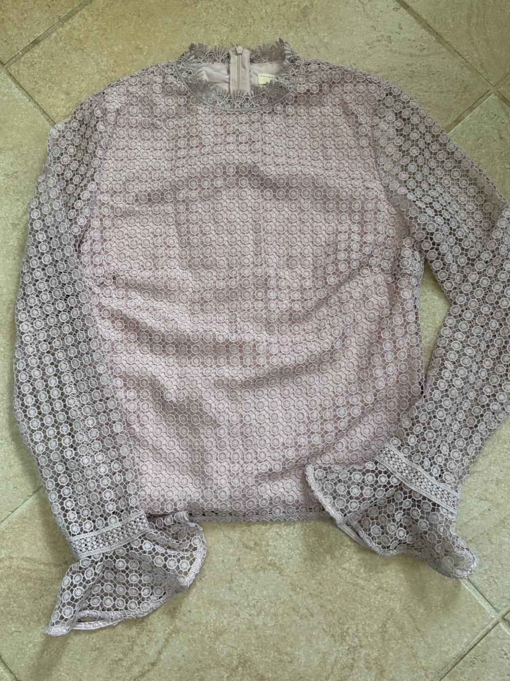 Rachel Parcell Romantic Lilac Blush Lace High-Neck Long Sleeve Top